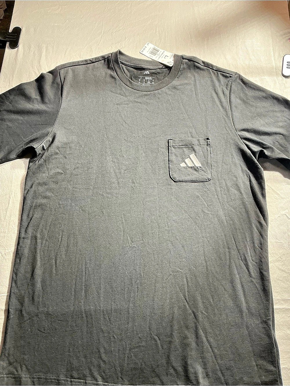 adidas 3 Bar Pocket Cotton Tee Gray Large NWT